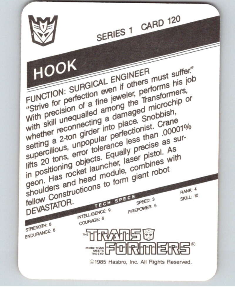 1985 Hasbro Transformers #120A Hook V54764 Image 2