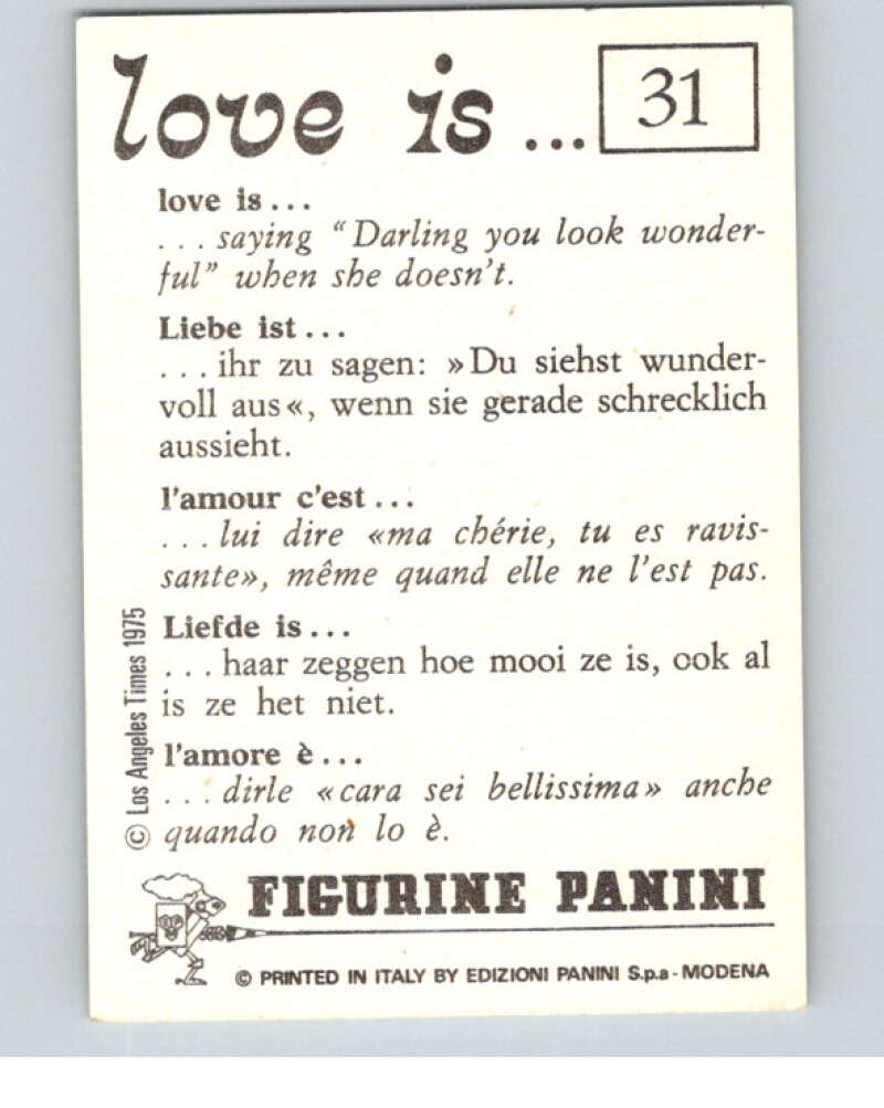 1977 Italy Panini Love Is... Albulm Sticker #31 - V54800 Image 2