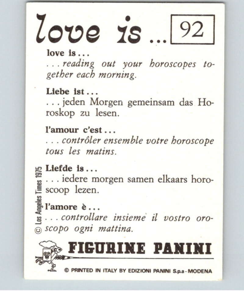 1977 Italy Panini Love Is... Albulm Sticker #92 - V54827 Image 2