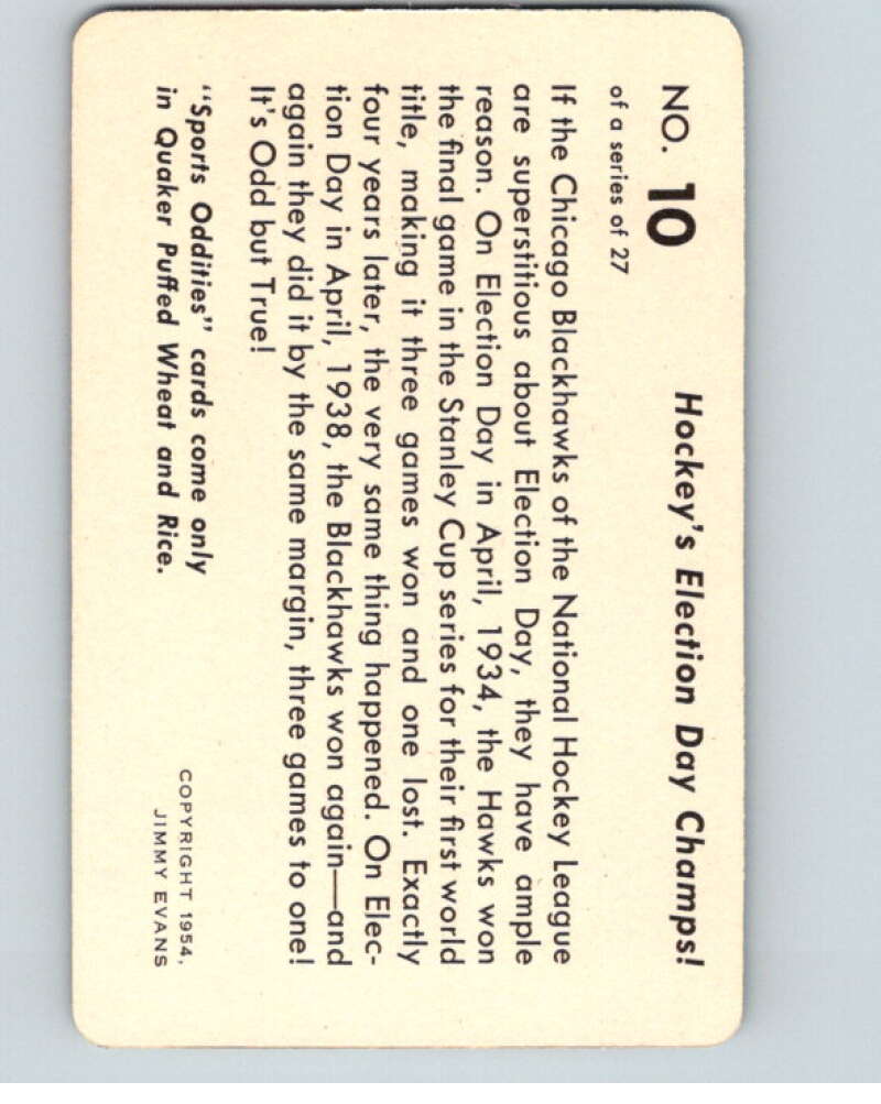 1954 Quaker Sports Oddities #10 Chicago Blackhawks V54953 Image 2