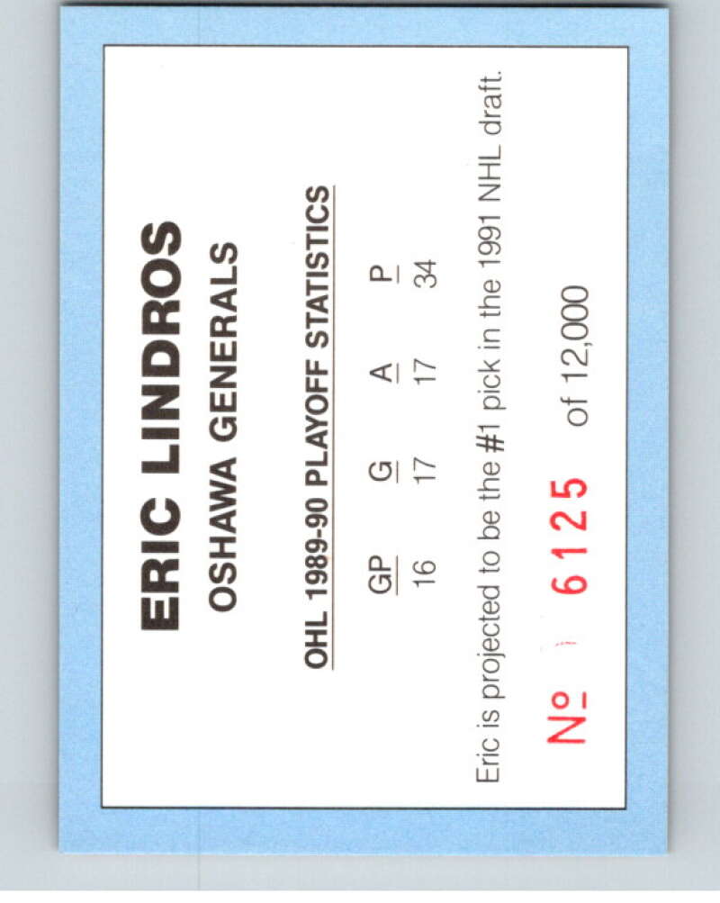 1990-91 Oshawa Generals Playoff Limited Card Eric Lindros 6125/12000 - V54980 Image 2