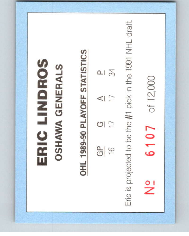 1990-91 Oshawa Generals Playoff Limited Card Eric Lindros 6107/12000 - V54981 Image 2