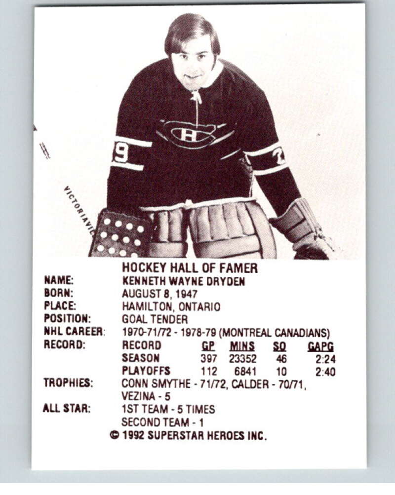 1992 Super Star Heroes Gold Foil Hall Of Fame Ken Dryden V54996 Image 2