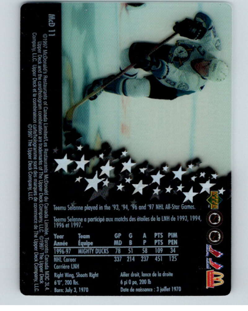1997-98 McDonald's Upper Deck #11 Teemu Selanne Anaheim Ducks V55020 Image 2