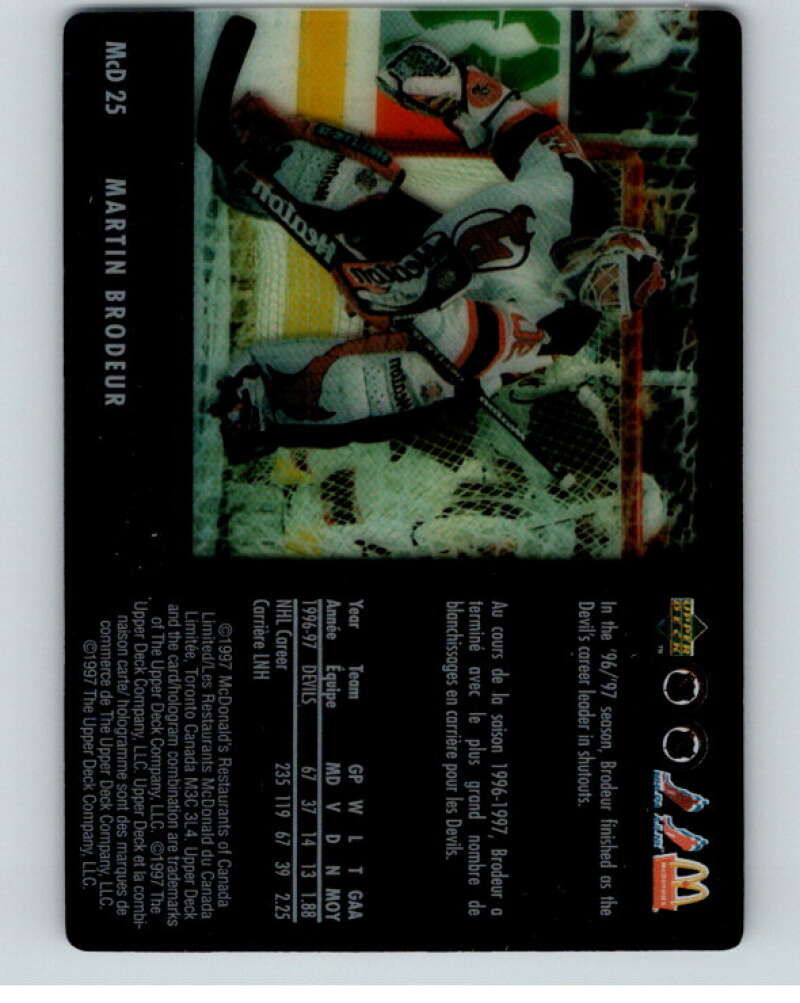1997-98 McDonald's Upper Deck #25 Martin Brodeur New Jersey Devils V55047 Image 2