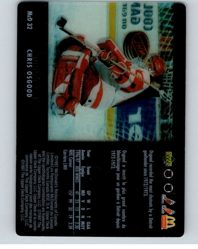 1997-98 McDonald's Upper Deck #32 Chris Osgood  Detroit Red Wings  V55064 Image 2