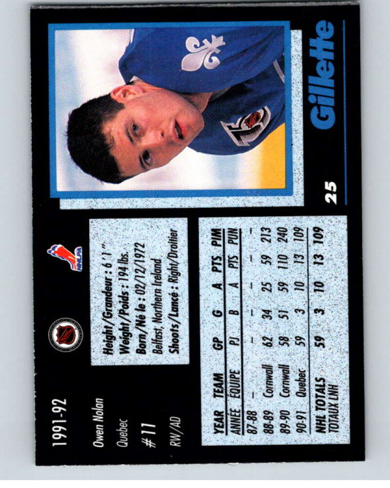 1991-92 Gillette Series Super Stars #25 Owen Nolan V55100 Image 2