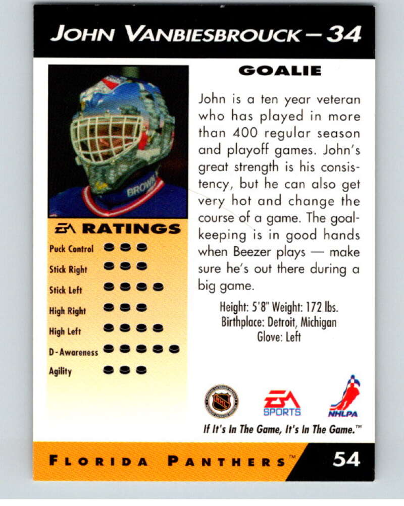 1994 EA Sports Hockey NHLPA '94 #54 John Vanbiesbrouck V55177 Image 2