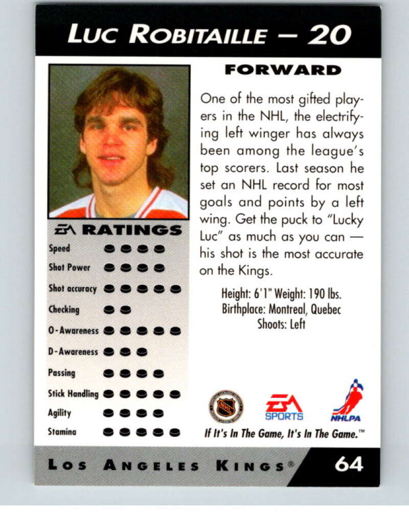 1994 EA Sports Hockey NHLPA '94 #64 Luc Robitaille V55187 Image 2