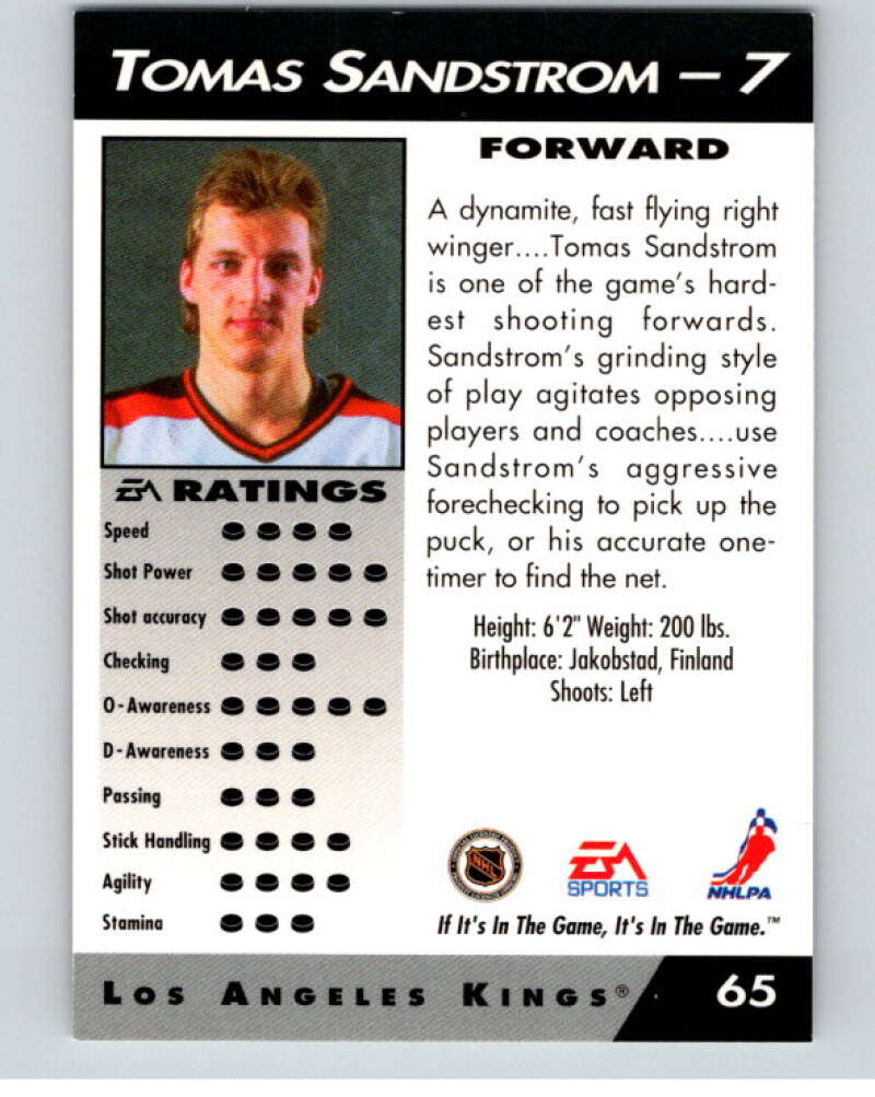 1994 EA Sports Hockey NHLPA '94 #65 Tomas Sandstrom V55190 Image 2