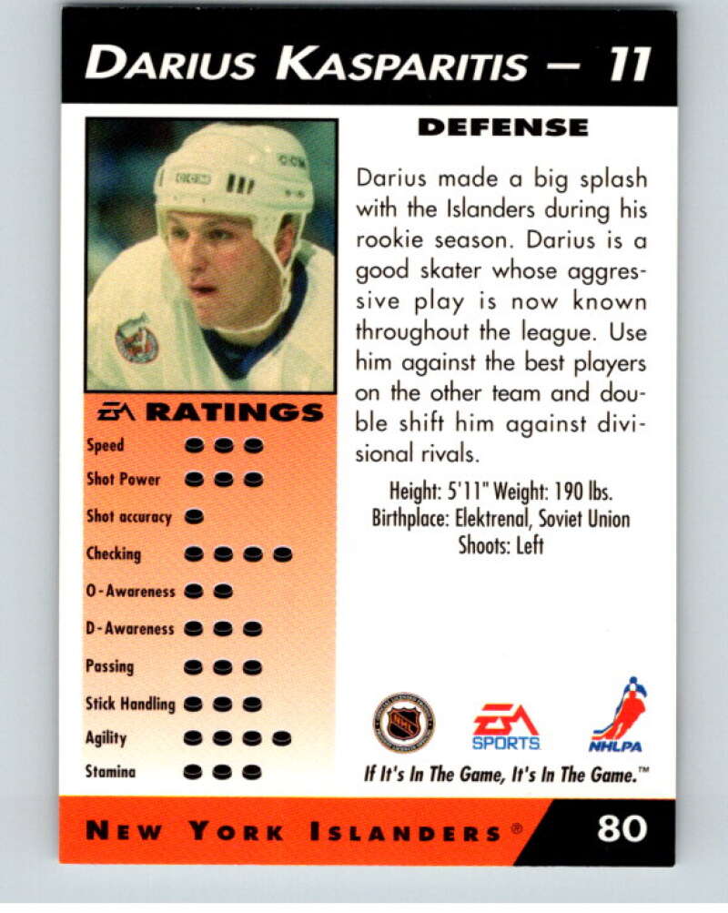 1994 EA Sports Hockey NHLPA '94 #80 Darius Kasparitis V55198 Image 2