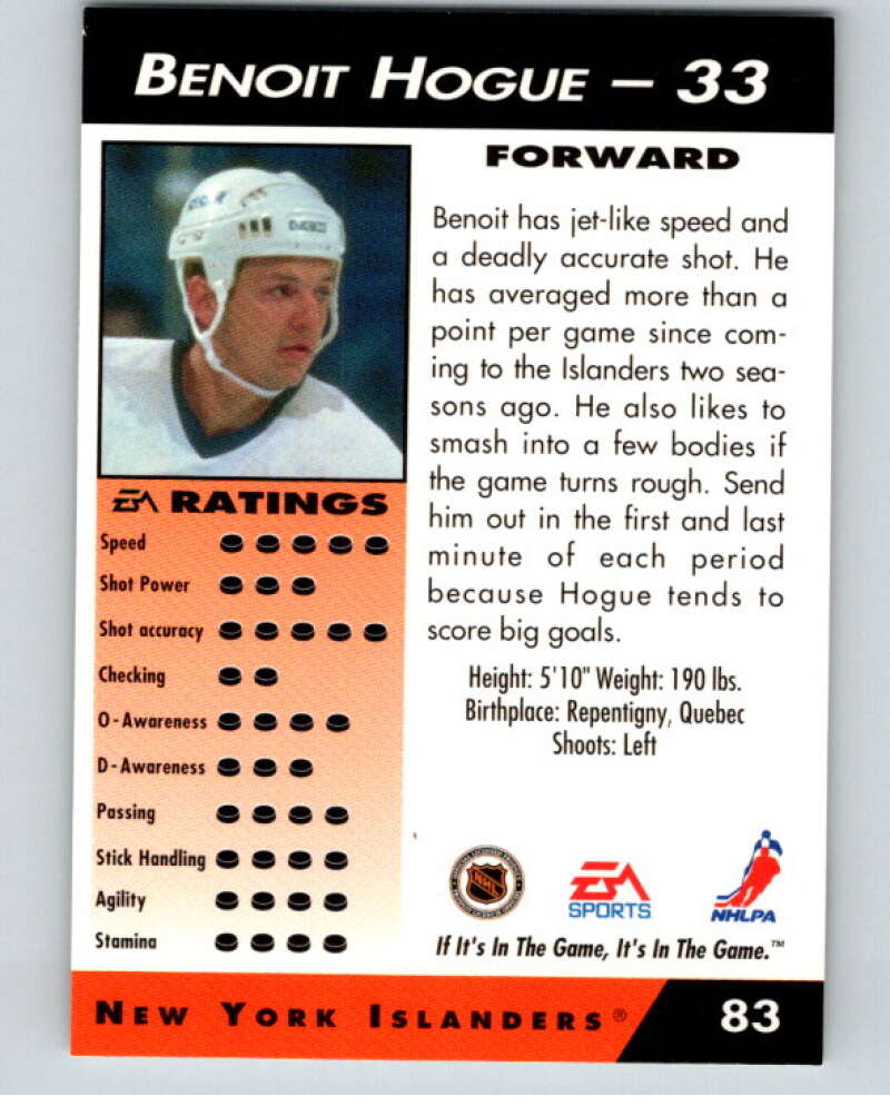 1994 EA Sports Hockey NHLPA '94 #83 Benoit Hogue  V55202 Image 2