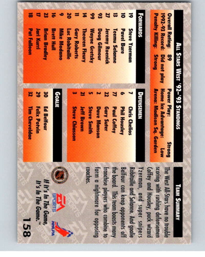 1994 EA Sports Hockey NHLPA '94 #158 All Star West V55256 Image 2