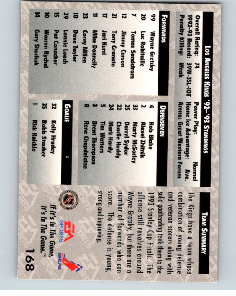 1994 EA Sports Hockey NHLPA '94 #168 Los Angeles Kings V55272 Image 2