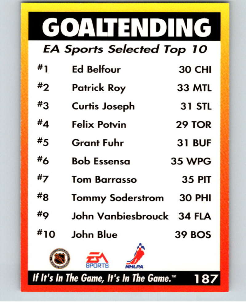 1994 EA Sports Hockey NHLPA '94 #187 Goaltending V55283 Image 2