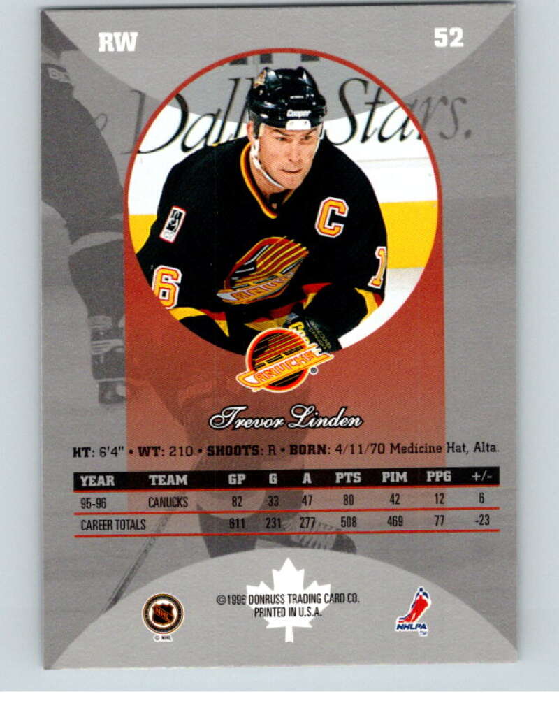 1996-97 Donruss Canadian Ice #52 Trevor Linden  Vancouver Canucks  V55340 Image 2