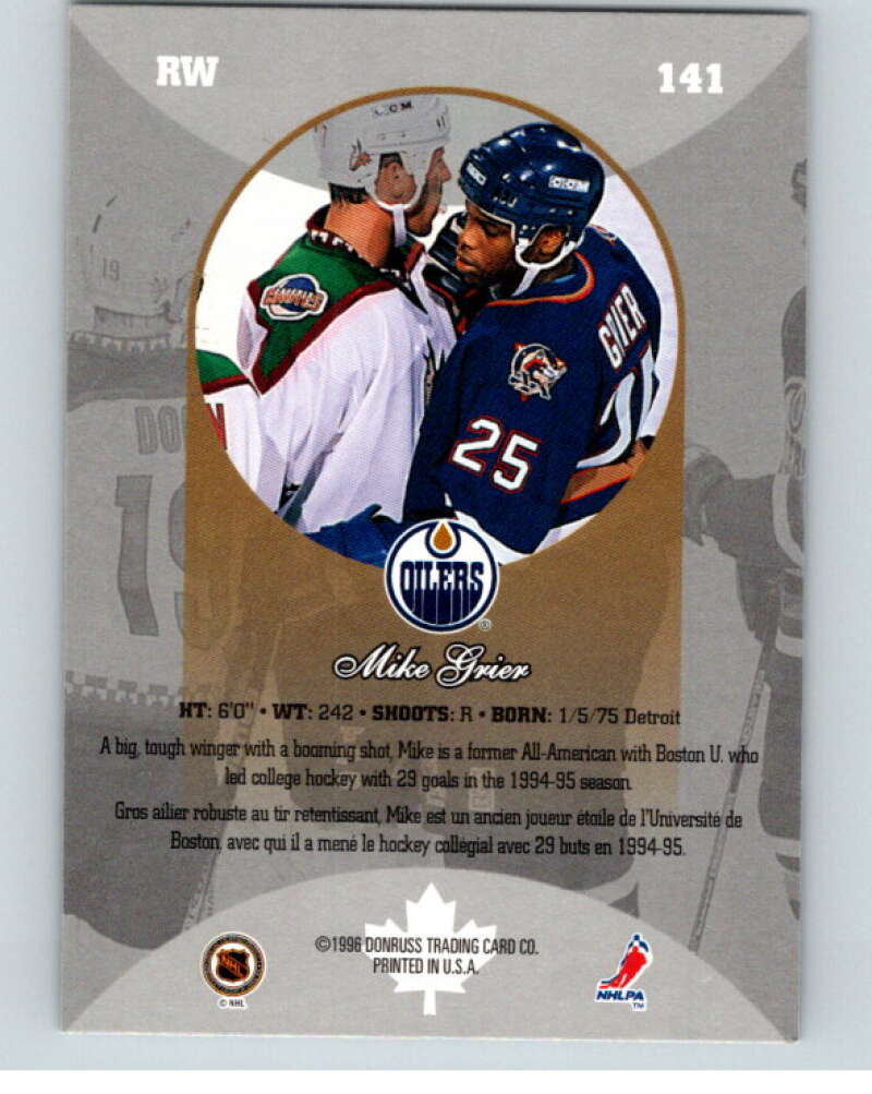 1996-97 Donruss Canadian Ice #141 Mike Grier  RC Rookie Edmonton Oilers  V55429 Image 2