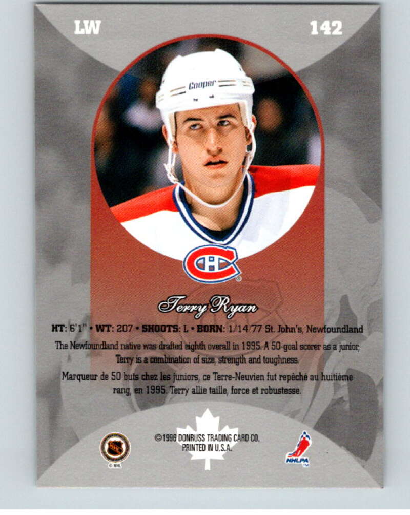 1996-97 Donruss Canadian Ice #142 Terry Ryan RC Rookie Canadiens V55430 Image 2
