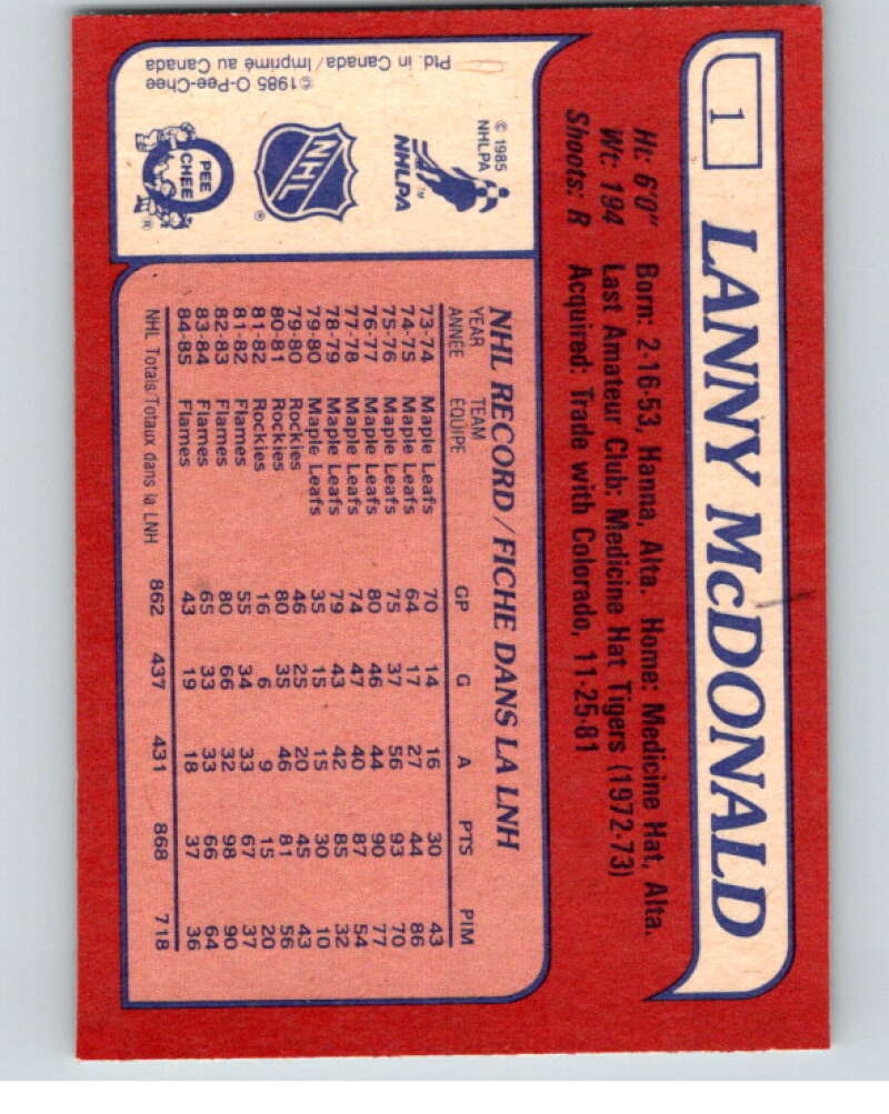 1985-86 O-Pee-Chee #1 Lanny McDonald Calgary Flames V56319 Image 2