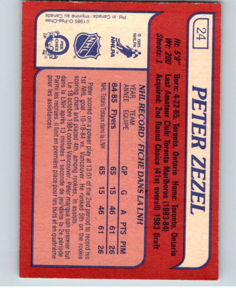 1985-86 O-Pee-Chee #24 Peter Zezel RC Rookie Flyers V56381 Image 2