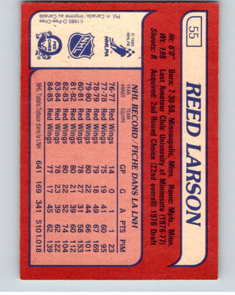1985-86 O-Pee-Chee #55 Reed Larson Detroit Red Wings V56456 Image 2