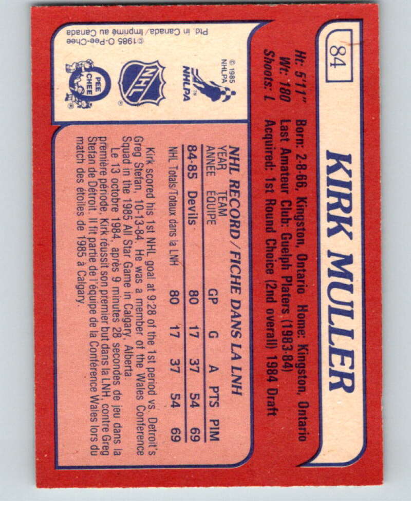 1985-86 O-Pee-Chee #84 Kirk Muller RC Rookie New Jersey Devils V56523 Image 2