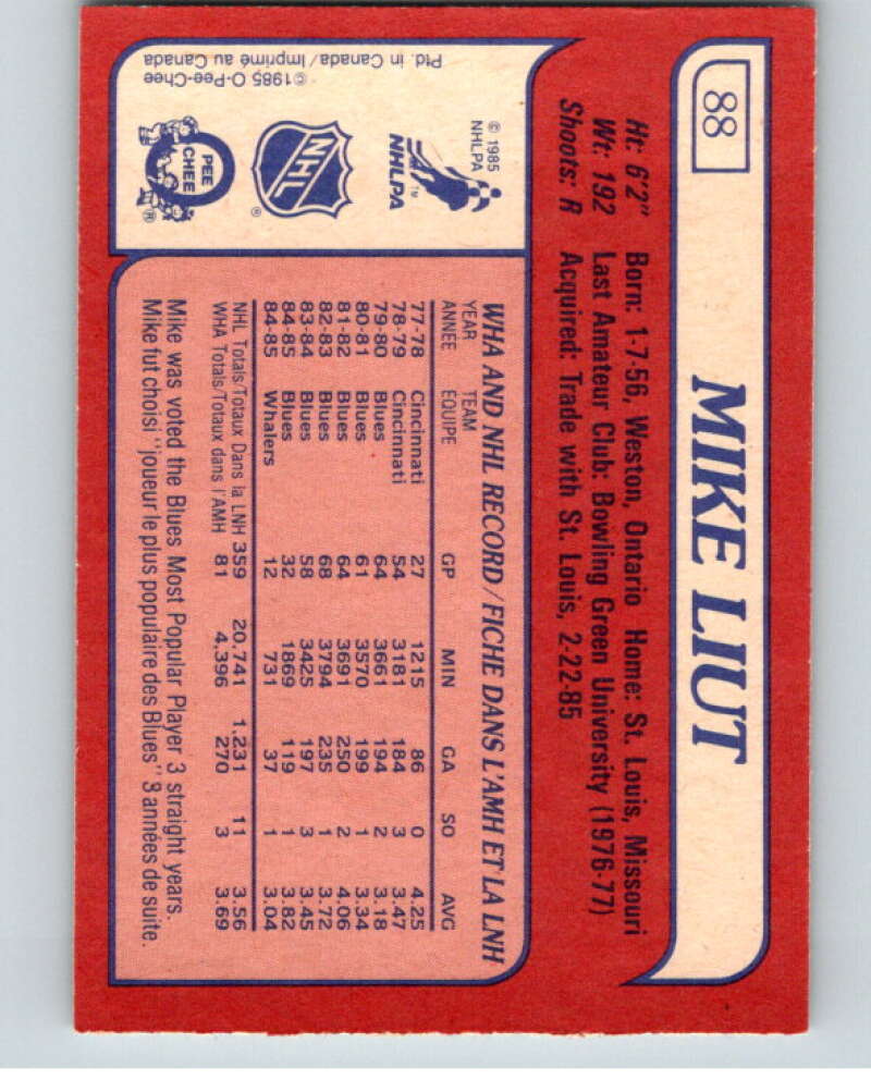 1985-86 O-Pee-Chee #88 Mike Liut Hartford Whalers V56531 Image 2
