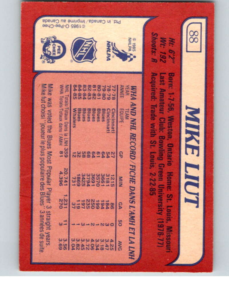 1985-86 O-Pee-Chee #88 Mike Liut Hartford Whalers V56532 Image 2