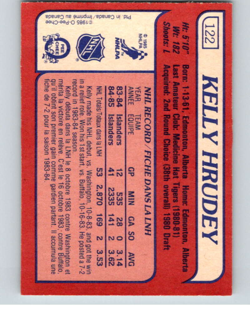1985-86 O-Pee-Chee #122 Kelly Hrudey RC Rookie New York Islanders V56617 Image 2