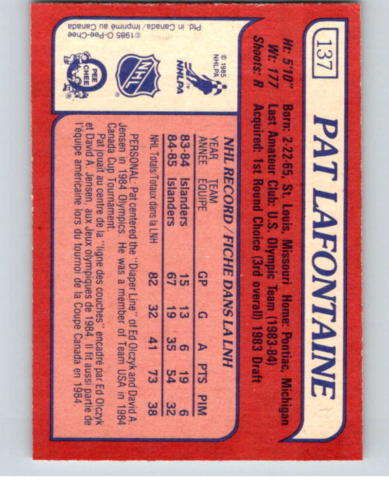 1985-86 O-Pee-Chee #137 Pat LaFontaine New York Islanders V56651 Image 2