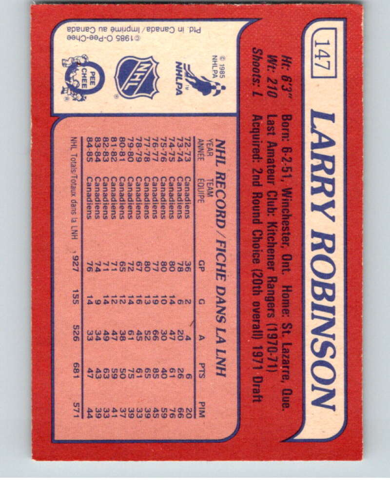 1985-86 O-Pee-Chee #147 Larry Robinson Montreal Canadiens V56677 Image 2
