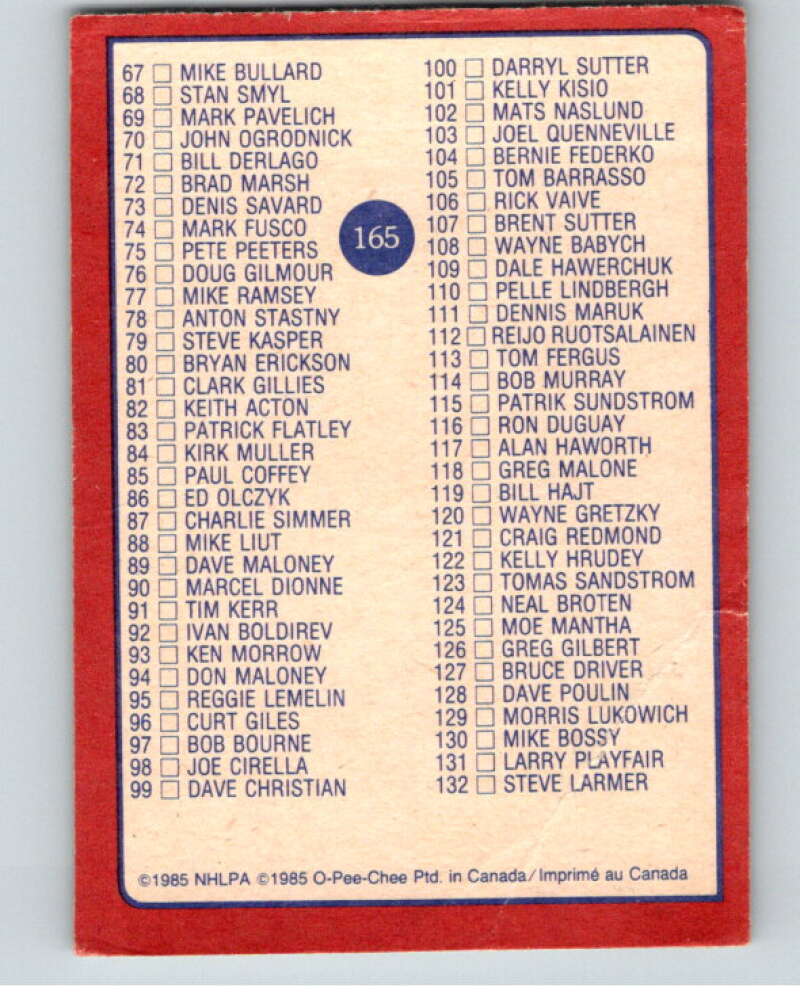 1985-86 O-Pee-Chee #165 Checklist V56721 Image 2