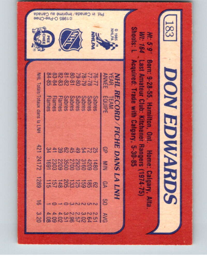 1985-86 O-Pee-Chee #183 Don Edwards Toronto Maple Leafs V56767 Image 2
