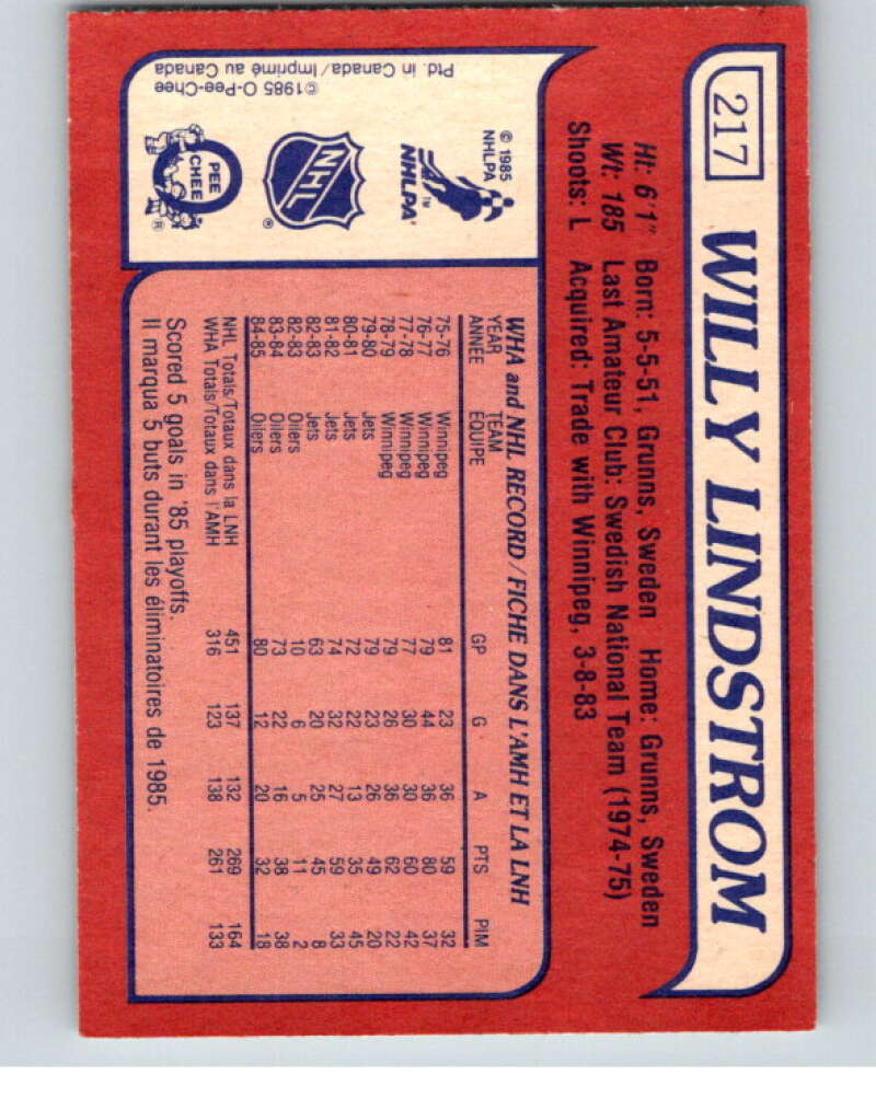 1985-86 O-Pee-Chee #217 Willy Lindstrom Pittsburgh Penguins V56837 Image 2