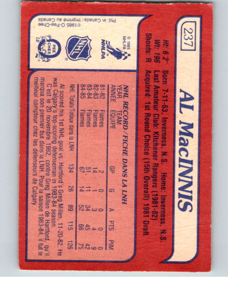 1985-86 O-Pee-Chee #237 Al MacInnis RC Rookie Calgary Flames V56887 Image 2