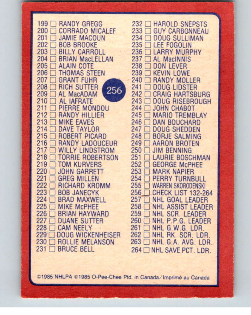 1985-86 O-Pee-Chee #256 Checklist V56931 Image 2