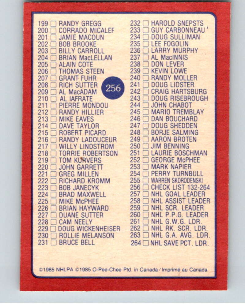 1985-86 O-Pee-Chee #256 Checklist V56932 Image 2