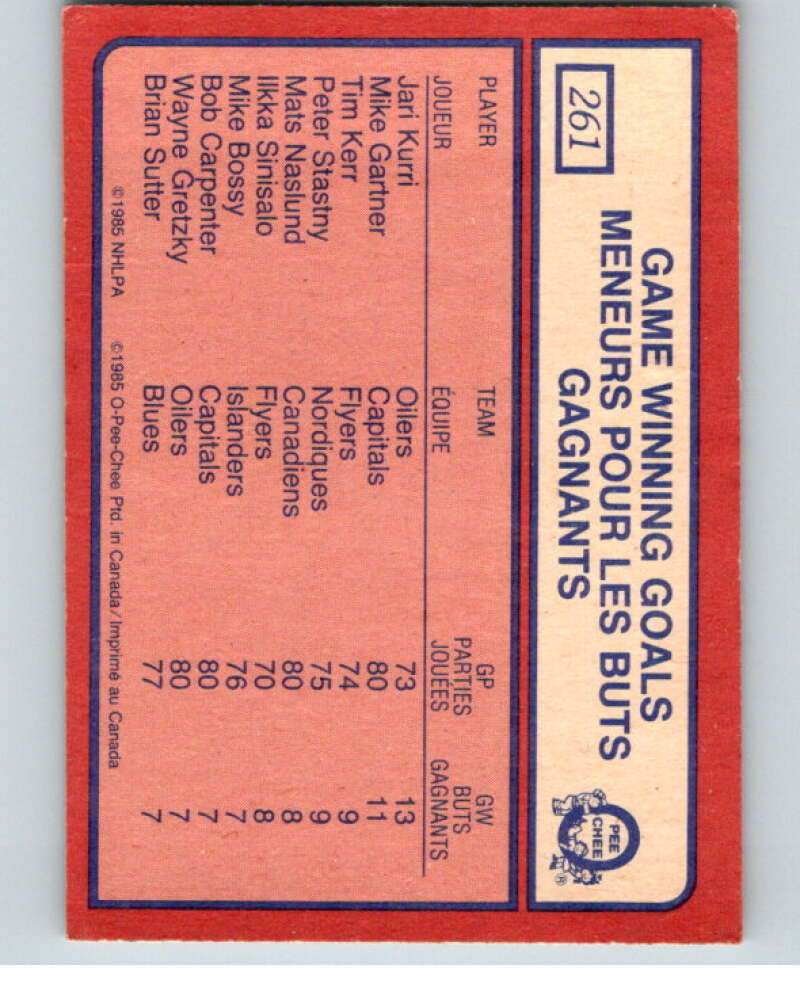 1985-86 O-Pee-Chee #261 Jari Kurri LL Edmonton Oilers V56937 Image 2