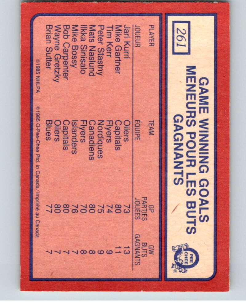 1985-86 O-Pee-Chee #261 Jari Kurri LL Edmonton Oilers V56938 Image 2