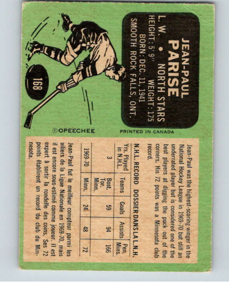 1970-71 O-Pee-Chee #168 J.P. Parise Minnesota North Stars V57043 Image 2