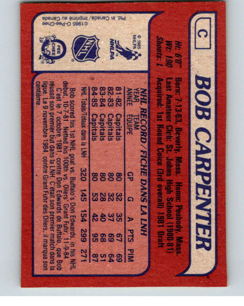 1985-86 O-Pee-Chee Box Bottom #C Bob Carpenter V57067 Image 2