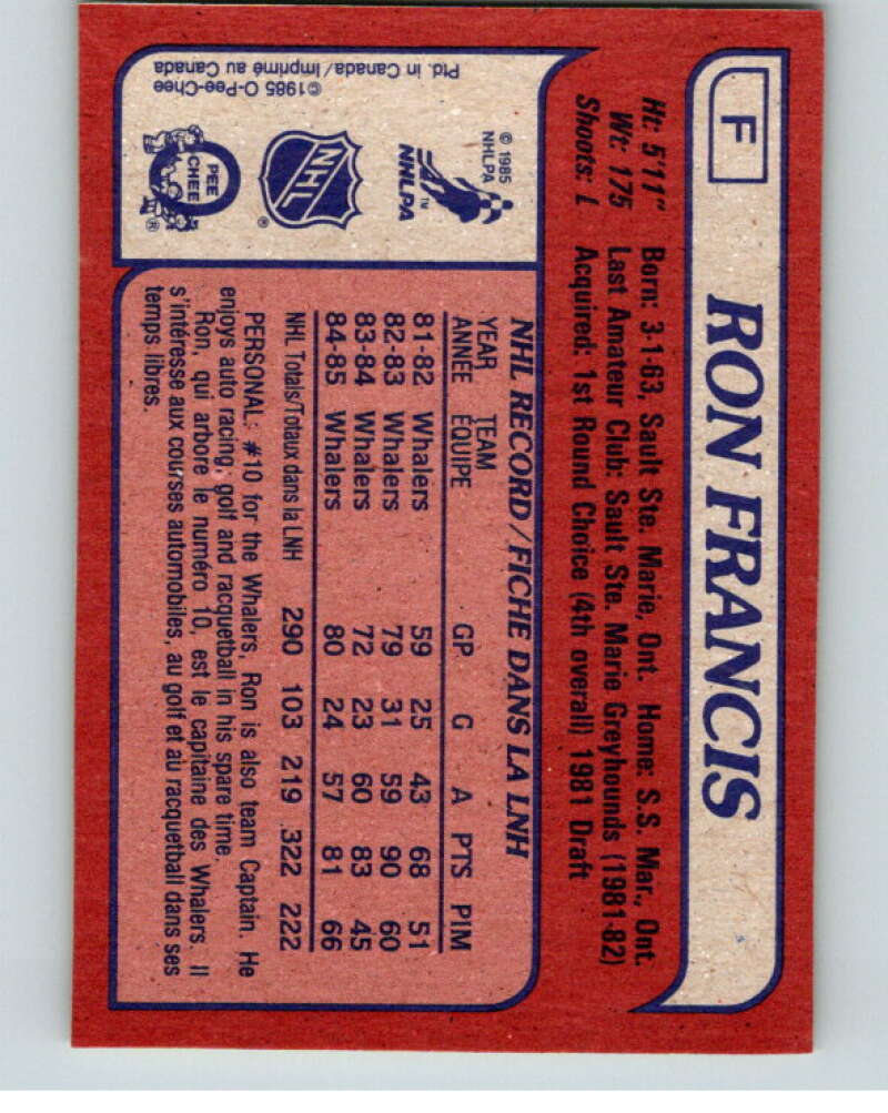 1985-86 O-Pee-Chee Box Bottom #F Ron Francis V57070 Image 2