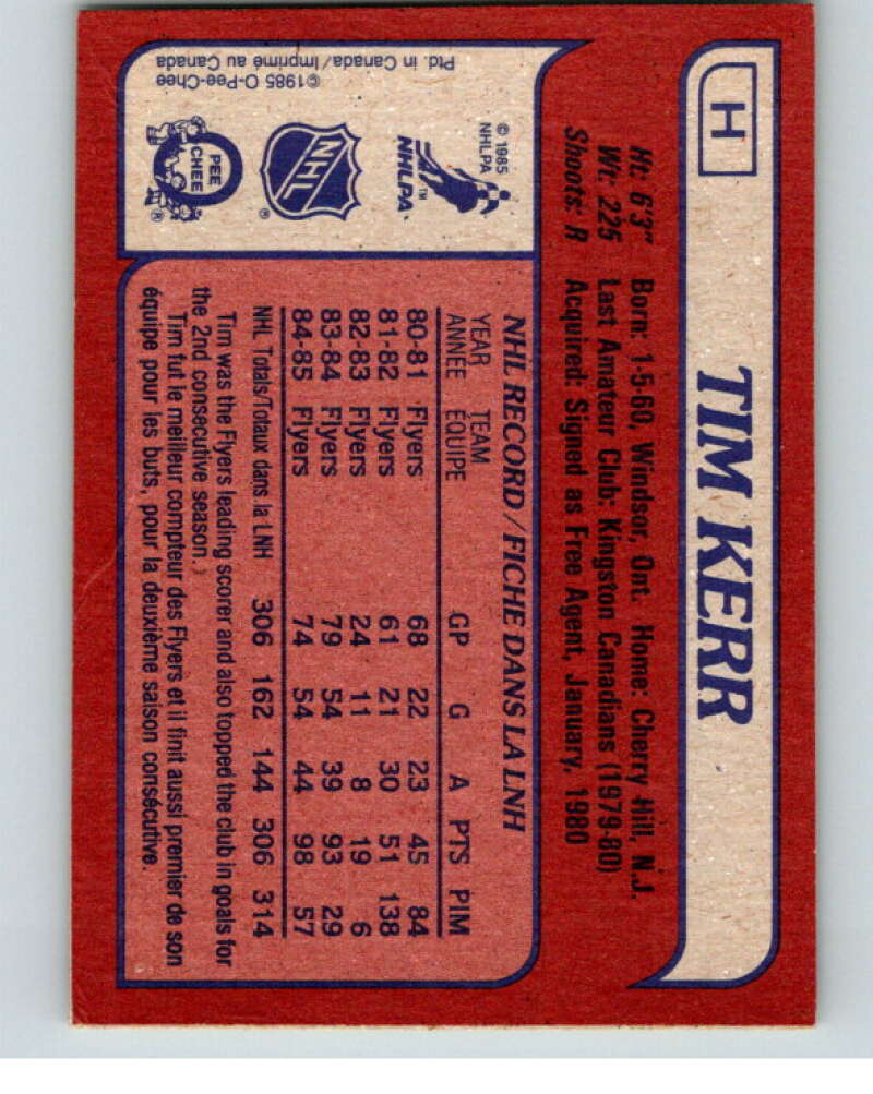 1985-86 O-Pee-Chee Box Bottom #H Tim Kerr V57071 Image 2