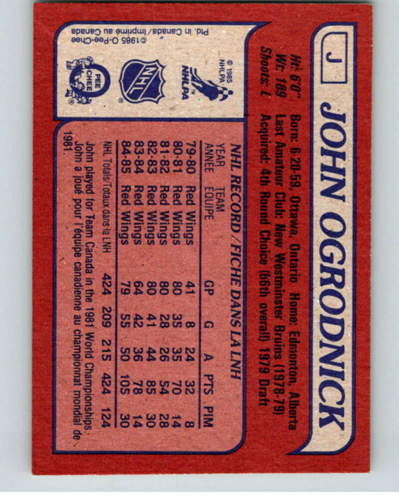 1985-86 O-Pee-Chee Box Bottom #J John Ogrodnick V57074 Image 2
