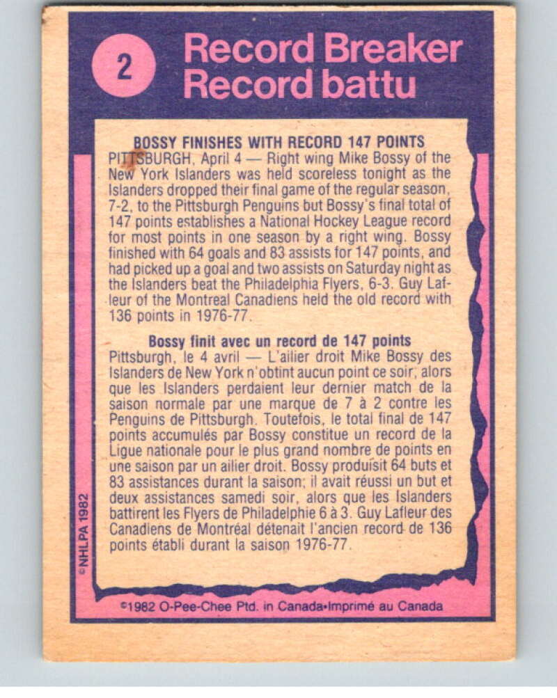 1982-83 O-Pee-Chee #2 Mike Bossy RB New York Islanders V57081 Image 2