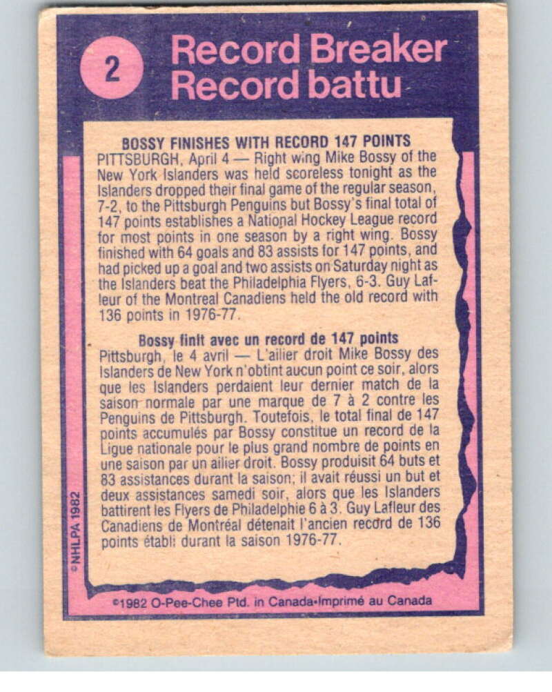 1982-83 O-Pee-Chee #2 Mike Bossy RB New York Islanders V57082 Image 2