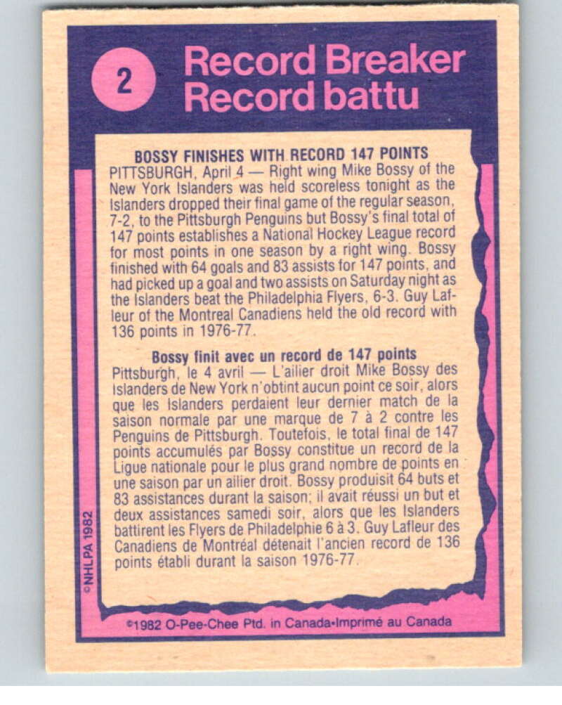 1982-83 O-Pee-Chee #2 Mike Bossy RB New York Islanders V57083 Image 2