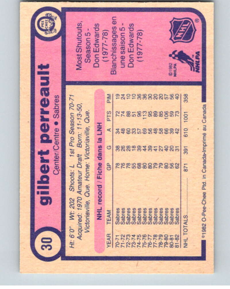 1982-83 O-Pee-Chee #30 Gilbert Perreault Buffalo Sabres V57260 Image 2