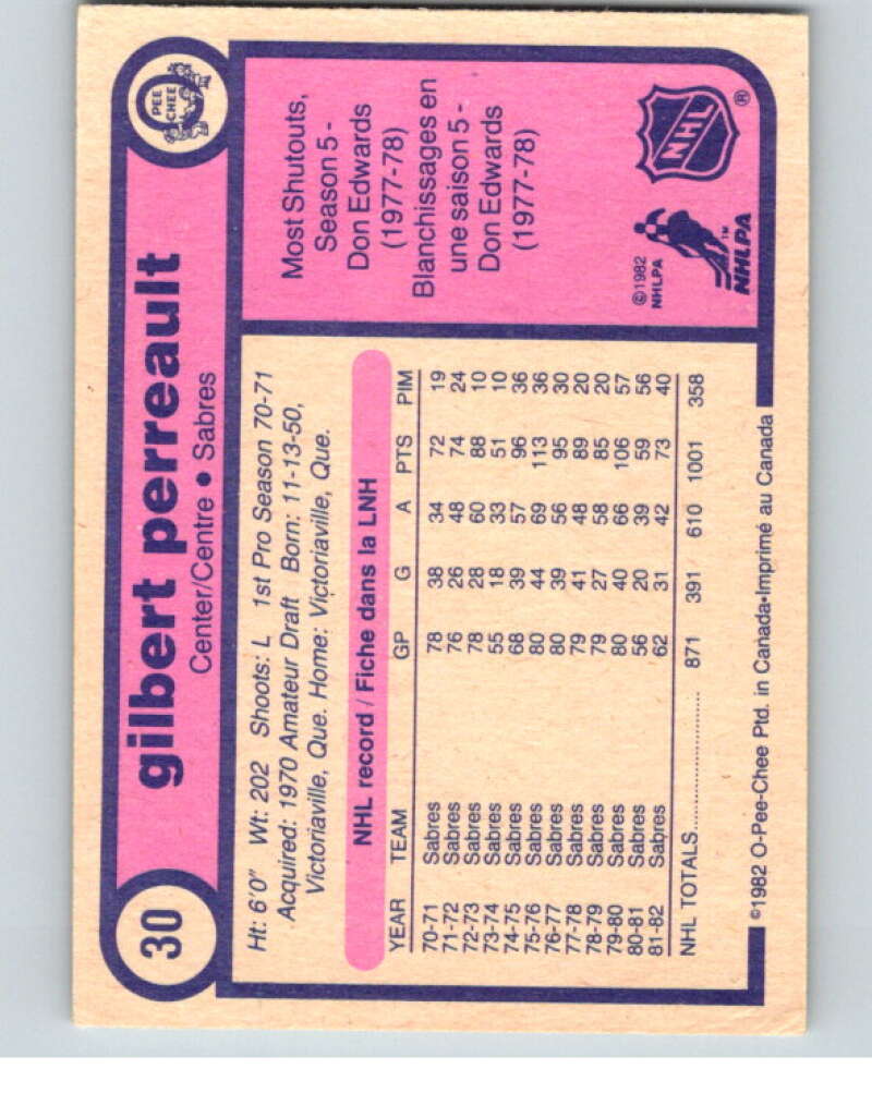 1982-83 O-Pee-Chee #30 Gilbert Perreault Buffalo Sabres V57261 Image 2