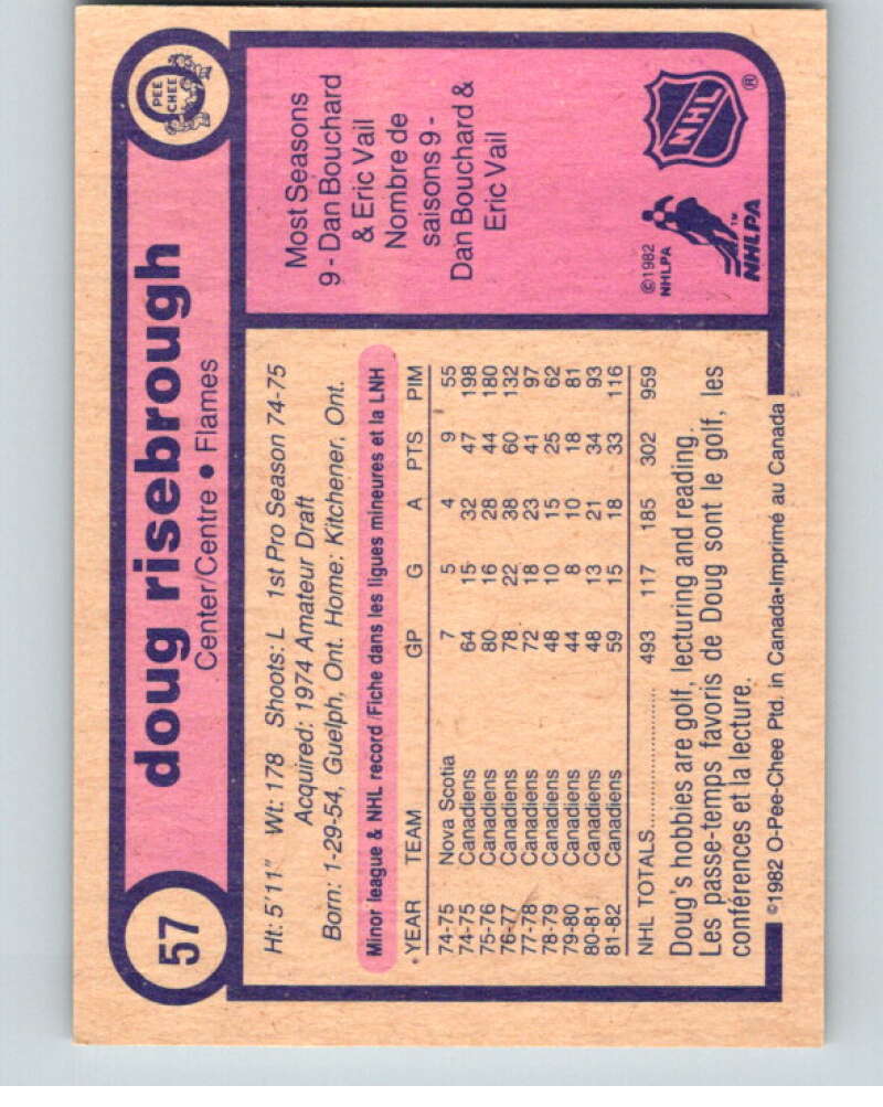 1982-83 O-Pee-Chee #57 Doug Risebrough RC Rookie Calgary Flames V57482 Image 2